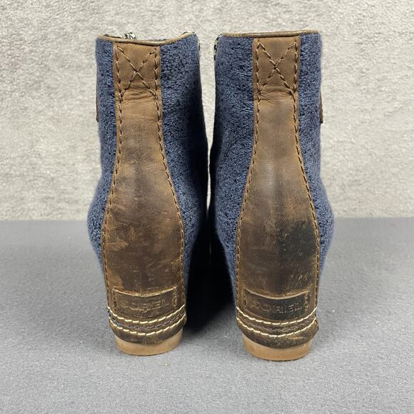 Sorel Wedge Boots Womens Size 8.5 Blue Brown Lexie Leather Canvas NL2265-269 - Picture 9 of 16